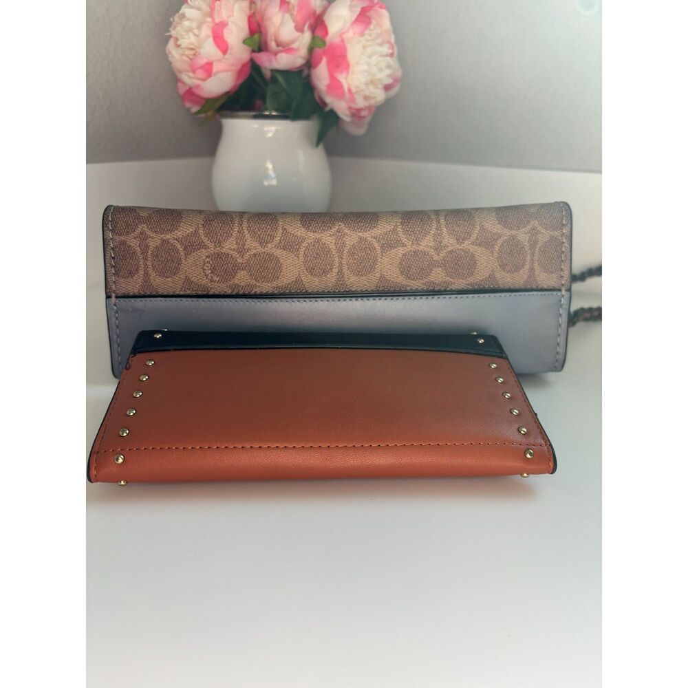 Coach Parker Tea Rose Signature Colorblock Shoulder bag &Wallet Blue Black Gold - Picture 5 of 11